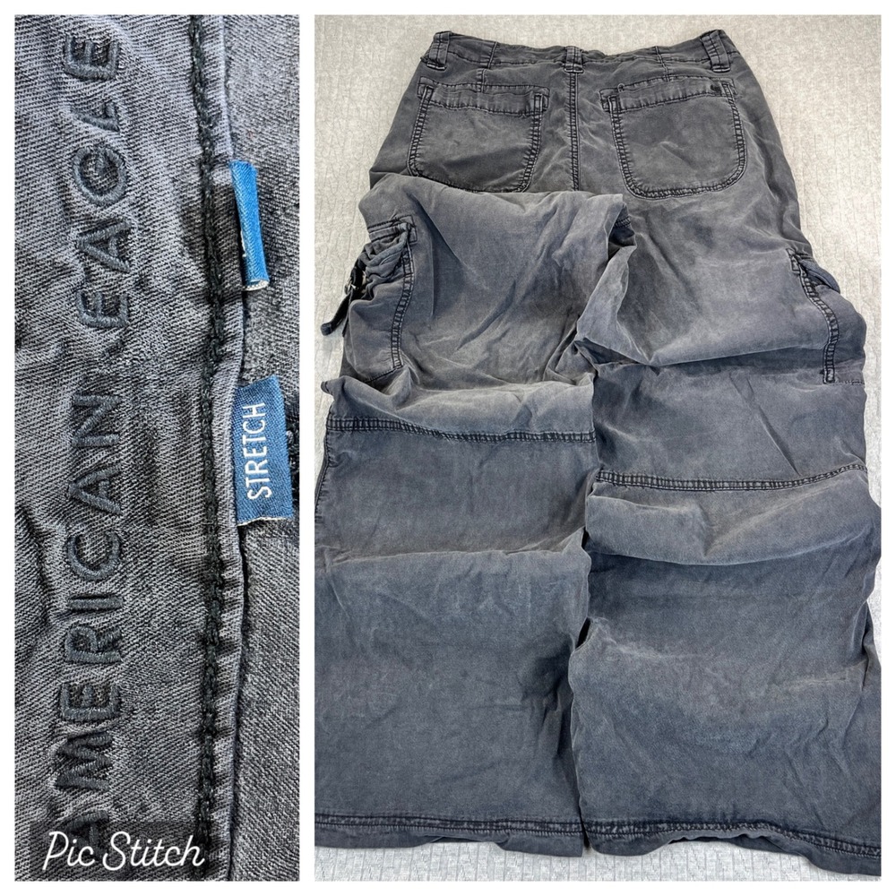 American Eagle baggy wide leg Cargo utility Pants Women 6/28X30 Gray Stretch